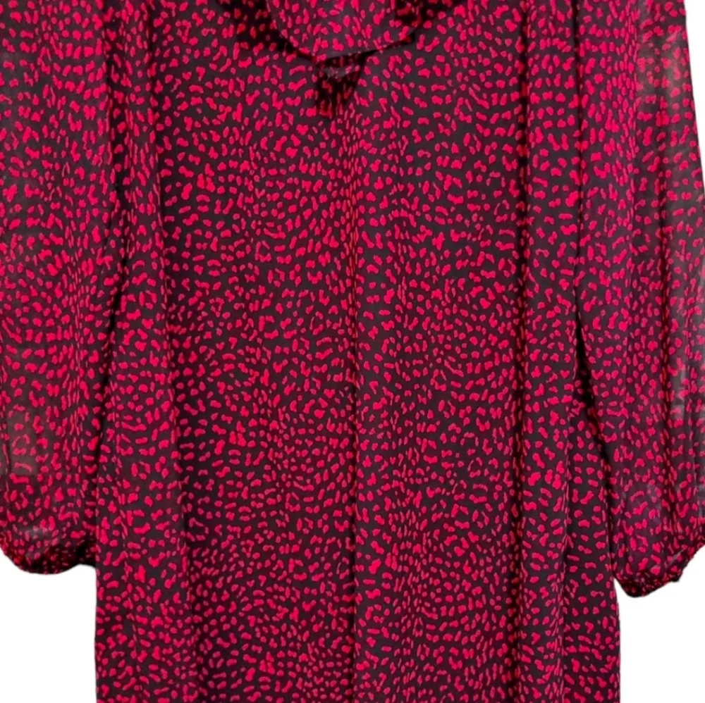 Michael Kors Red Leopard Print Ruffle Sheer Sleeve Dress Women's Size Large L - Picture 7 of 12